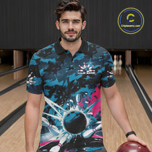 Load image into Gallery viewer, Custom Blue And Pink Camo Bowling Polo Shirts For Men, Camouflage Bowling Team Outfit IPHW9833
