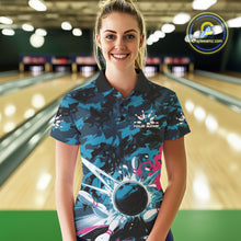Load image into Gallery viewer, Custom Blue And Pink Camo Bowling Polo Shirts For Women, Camouflage Bowling Team Outfit IPHW9833