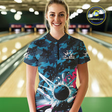 Load image into Gallery viewer, Custom Blue And Pink Camo Bowling Women Quarter-Zip Shirt, Camouflage Bowling Team Outfit IPHW9833