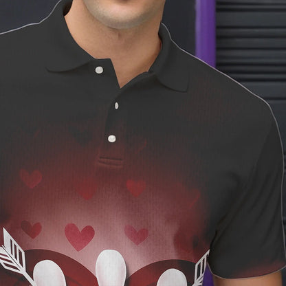 Custom Valentine Bowling Heart And Arrow Polo Shirts For Men, Couple Bowling Outfits IPHW8368