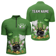 Load image into Gallery viewer, Custom Green St Patrick'S Day Bowling Quarter-Zip Shirts For Men, Saint Patrick Team Bowling Outfits IPHW8373
