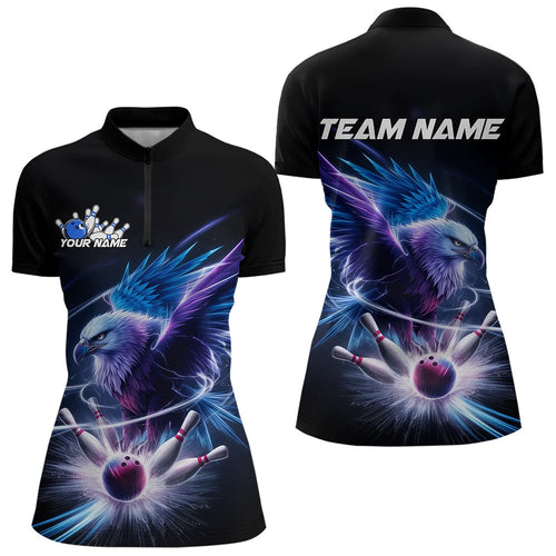 Custom Eagle Bowling Team Womens Quarter-Zip Shirts, Bowling Tournament Shirt Bowler Outfit IPHW8560