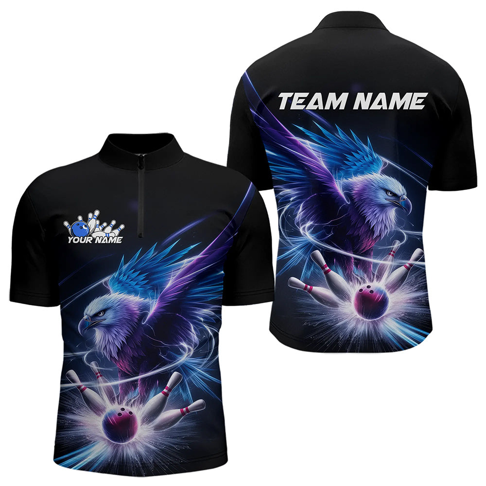 Custom Eagle Bowling Team Quarter-Zip Shirts For Men, Eagle Bowling Tournament Shirt Bowler Outfit IPHW8560