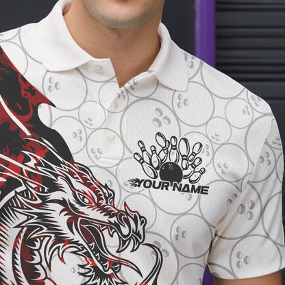 Custom Red Camo Dragon Bowling Tattoo Men Polo Shirts, Dragon Bowling League Team Shirt IPHW8883