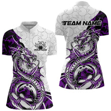 Load image into Gallery viewer, Custom Purple Camo Dragon Bowling Tattoo Women Quarter-Zip Shirts, Bowling League Shirt IPHW8885