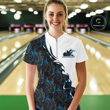 Load image into Gallery viewer, Custom Blue Flame Bowling Women Quarter-Zip Shirt, Bowling League Shirt Bowlers Outfit IPHW11269