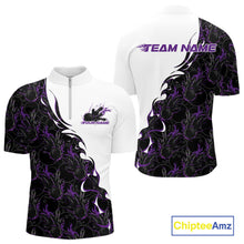 Load image into Gallery viewer, Custom Purple Flame Bowling Men Quarter-Zip Team Shirt, Bowling League Shirt Bowlers Outfit IPHW11270