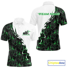 Load image into Gallery viewer, Custom Green Flame Bowling Men Polo Team Shirt, Bowling League Shirt Bowlers Outfit IPHW11272