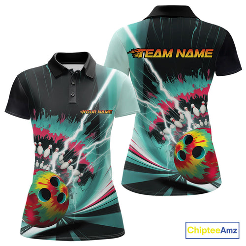 Custom Colorful Tie Dye Bowling Polo Shirts For Women, Rainbow Bowlers Outfit IPHW9117