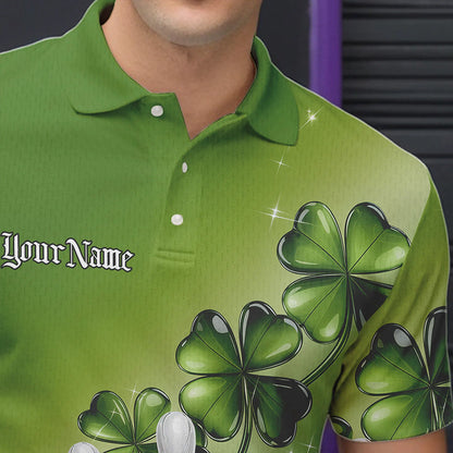 Custom Green Shamprock Saint Patricks Bowling Polo Shirts For Men, Lucky Bowling Team Shirt IPHW8578