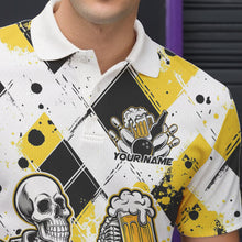 Load image into Gallery viewer, Custom Yellow Argyle Pattern Funny Skeleton Bowling And Beer Men Polo Shirts, Team Outfit IPHW8892