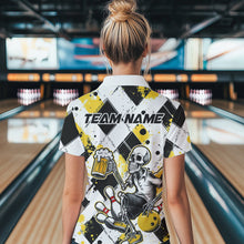 Load image into Gallery viewer, Custom Yellow Argyle Pattern Funny Skeleton Bowling And Beer Women Quarter-Zip Shirts IPHW8892