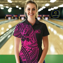 Load image into Gallery viewer, Custom Black And Pink Polynesian Tribal Bowling Women Shirt, Maori Bowling League Shirt IPHW10972