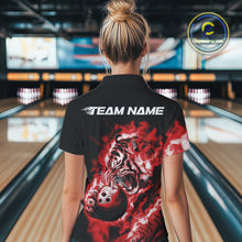 Load image into Gallery viewer, Custom Red Fire Flame Tiger Bowling Jerseys, Bowling Team Women Quarter-Zip Shirts IPHW9488