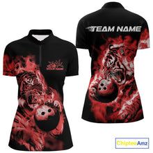 Load image into Gallery viewer, Custom Red Fire Flame Tiger Bowling Jerseys, Bowling Team Women Quarter-Zip Shirts IPHW9488