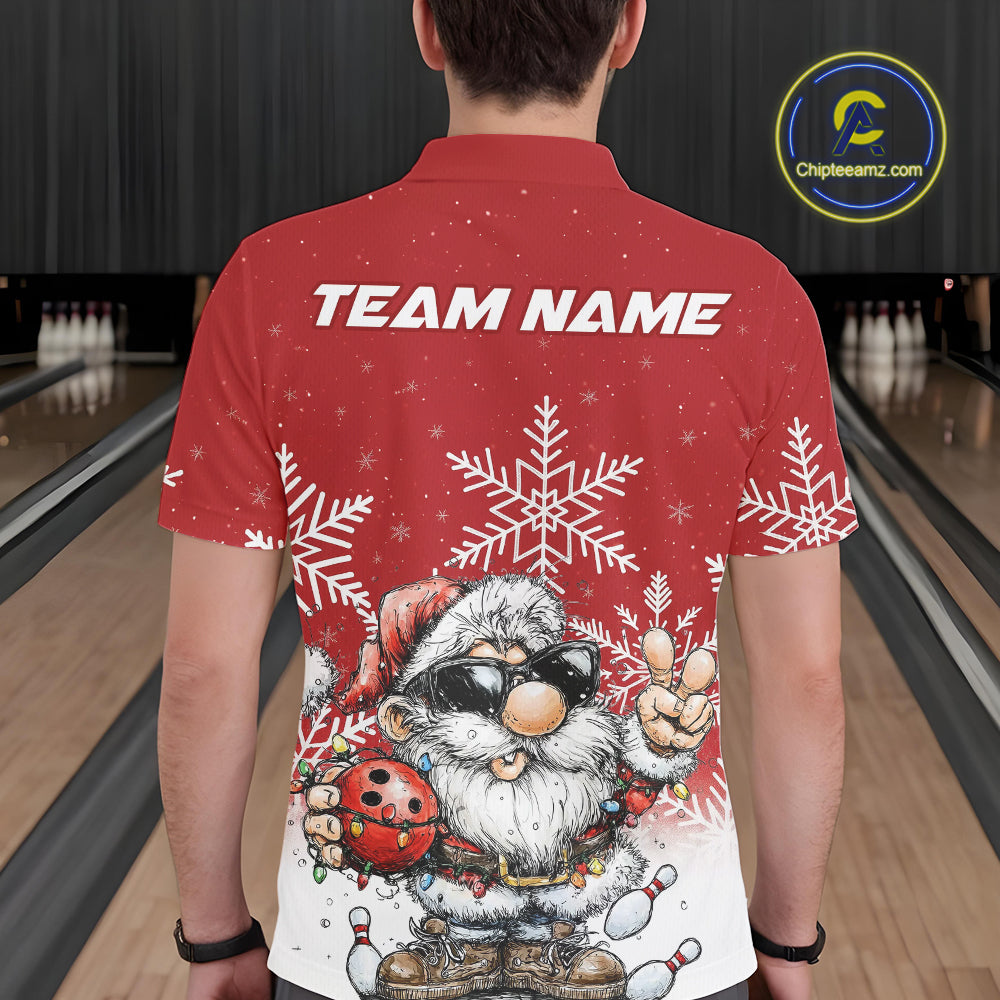Custom Funny Santa Claus Christmas Bowling Men Polo Shirts, Xmas Bowling Team Shirt IPHW10109