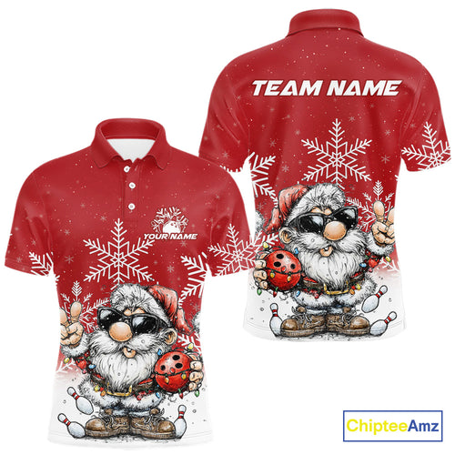 Custom Funny Santa Claus Christmas Bowling Men Polo Shirts, Xmas Bowling Team Shirt IPHW10109