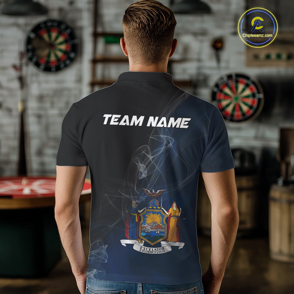 Custom Smoke Flame New York Flag Patriotic Darts Shirt For Men, Dart League Team Jerseys IPHW10742