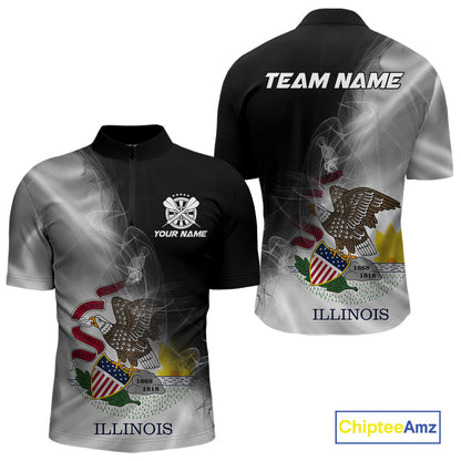 Custom Smoke Flame Illinois Flag Patriotic Darts Shirt For Men, Dart League Team Jerseys IPHW10744