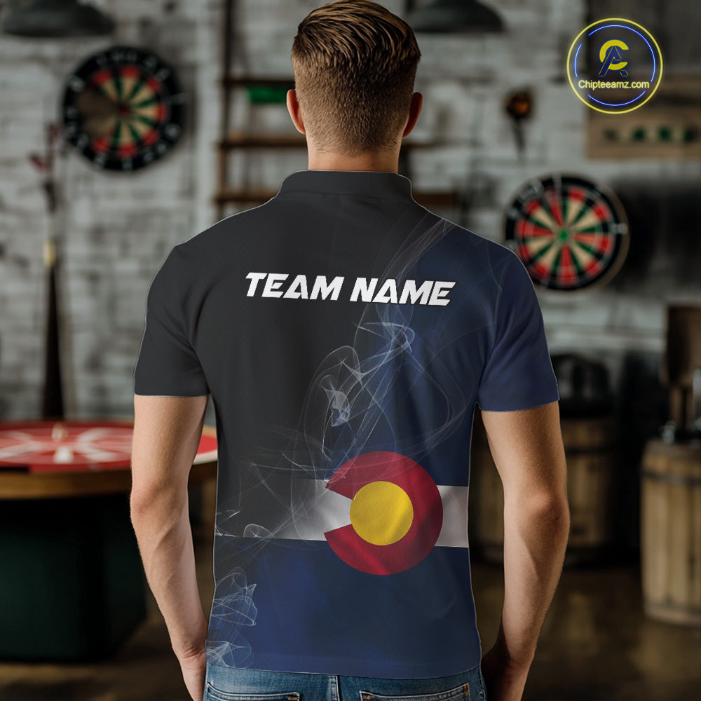 Custom Smoke Flame Colorado Flag Patriotic Darts Shirt For Men, Dart League Team Jerseys IPHW10746