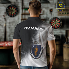 Load image into Gallery viewer, Custom Smoke Flame Massachusetts Flag Patriotic Darts Shirt For Men, Dart League Team Jerseys IPHW10747