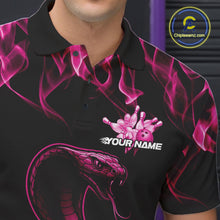 Load image into Gallery viewer, Custom Black And Pink Flame Cobra Snake Bowling Men Shirts, Bowling League Shirt IPHW10766