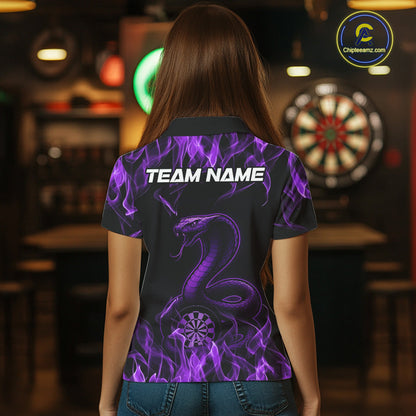 Custom Black And Purple Flame Cobra Snake Dart Women Shirts, Dart League Shirt IPHW10769
