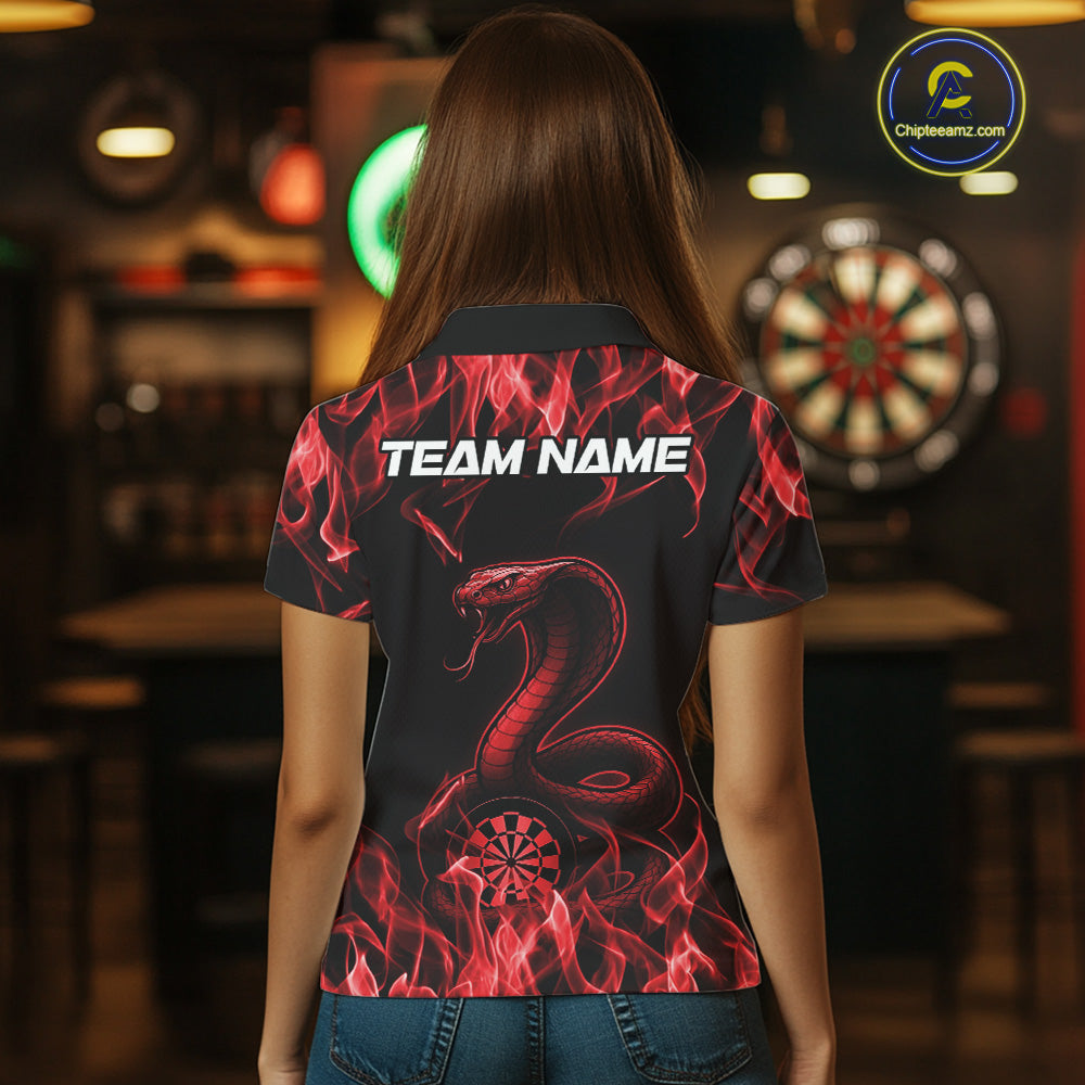 Custom Black And Red Flame Cobra Snake Dart Women Shirts, Dart League Shirt IPHW10770