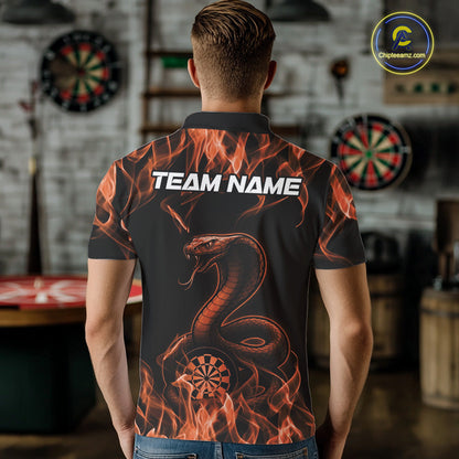 Custom Black And Orange Flame Cobra Snake Dart Men Shirts, Dart League Shirt IPHW10771