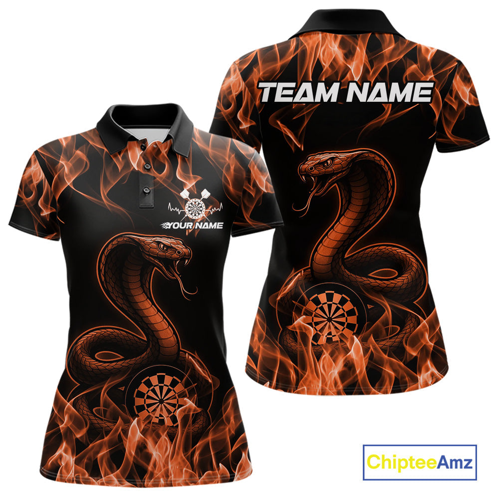 Custom Black And Orange Flame Cobra Snake Dart Women Shirts, Dart League Shirt IPHW10771
