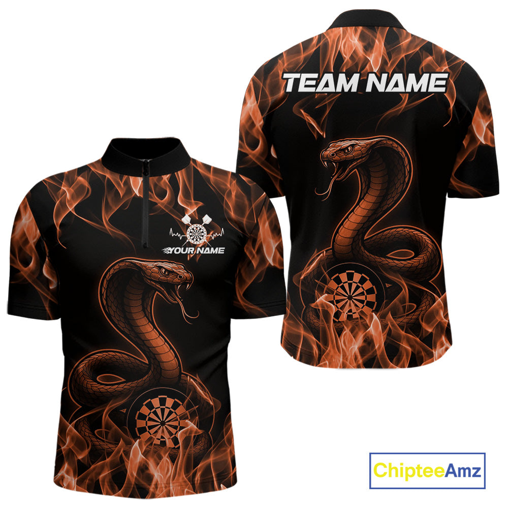 Custom Black And Orange Flame Cobra Snake Dart Men Shirts, Dart League Shirt IPHW10771