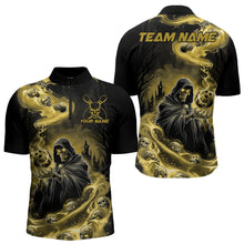 Load image into Gallery viewer, Black And Yellow Grim Reaper Custom Halloween Bowling Team Men Quarter-Zip Shirts, Bowlers Outfit IPHW8894