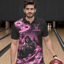 Load image into Gallery viewer, Black And Pink Grim Reaper Custom Halloween Bowling Team Men Polo Shirts, Bowlers Outfit IPHW8895