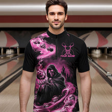 Load image into Gallery viewer, Black And Pink Grim Reaper Custom Halloween Bowling Team Men Quarter-Zip Shirts, Bowlers Outfit IPHW8895