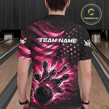 Load image into Gallery viewer, Custom Black And Pink Patriotic Fire Flame Men Bowling Shirt, US Flag Bowling Jerseys IPHW11001