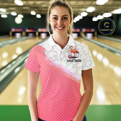 Pink Flamingo Custom Bowling Shirts For Women, Bowling Pattern Bowling Team League Shirt IPHW7733
