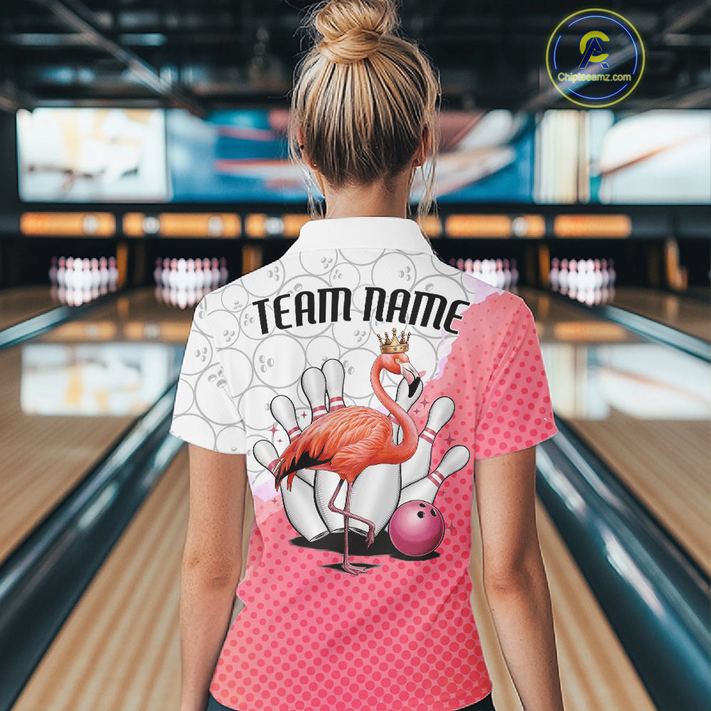 Pink Flamingo Custom Bowling Shirts For Women, Bowling Pattern Bowling Team League Shirt IPHW7733