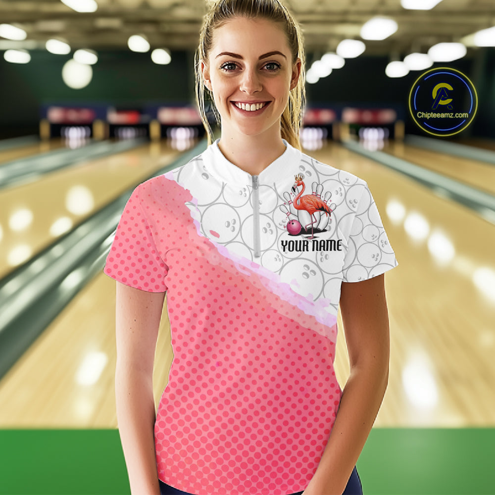 Pink Flamingo Custom Bowling Shirts For Women, Bowling Pattern Bowling Team League Shirt IPHW7733