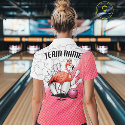 Pink Flamingo Custom Bowling Shirts For Women, Bowling Pattern Bowling Team League Shirt IPHW7733
