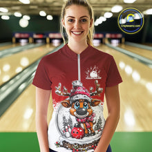 Load image into Gallery viewer, Custom Cute Funny Reindeer Christmas Bowling Women Quarter-Zip Shirt, Xmas Bowling Shirt IPHW10114