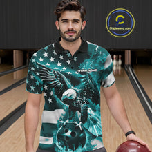 Load image into Gallery viewer, Custom Blue Flaming American Flag Eagle Bowling Team Men Shirt, Patriotic Bowlers Outfit IPHW10780