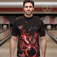 Load image into Gallery viewer, Custom Red Galaxy Butterfly Bowling Men Quarter-Zip Shirt, Flame Bowling Team Jerseys IPHW11008
