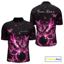 Load image into Gallery viewer, Custom Pink Galaxy Butterfly Bowling Men Quarter-Zip Shirt, Flame Bowling Team Jerseys IPHW11010
