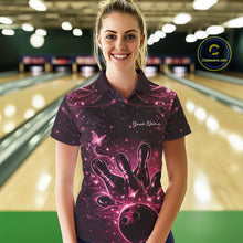 Load image into Gallery viewer, Custom Dreamy Pink Butterfly Women Bowling Polo Shirt, Bowling Team Outfit IPHW11019