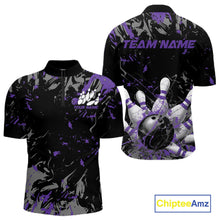 Load image into Gallery viewer, Custom Black And Purple Splatter Camo Bowling Team Quarter-Zip Shirts For Men IPHW10798