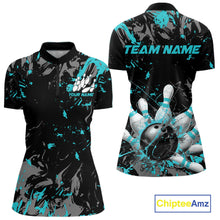 Load image into Gallery viewer, Custom Black And Turquoise Blue Splatter Camo Bowling Team Quarter-Zip Shirts For Women IPHW10799