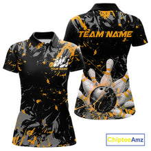 Load image into Gallery viewer, Custom Black And Yellow Splatter Camo Bowling Team Polo Shirts For Women IPHW10800