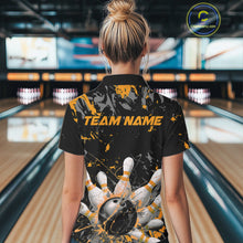 Load image into Gallery viewer, Custom Black And Yellow Splatter Camo Bowling Team Quarter-Zip Shirts For Women IPHW10800