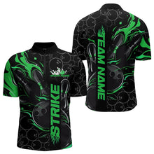 Load image into Gallery viewer, Custom Black And Green Flame Strike Bowling Team Quarter-Zip Shirts For Men, Strike Bowling Jerseys IPHW8615