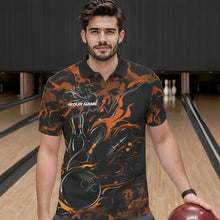 Load image into Gallery viewer, Custom Black And Orange Camo Flame Bowling Team Polo Shirts For Men, Bowling Tournament Shirt IPHW8624